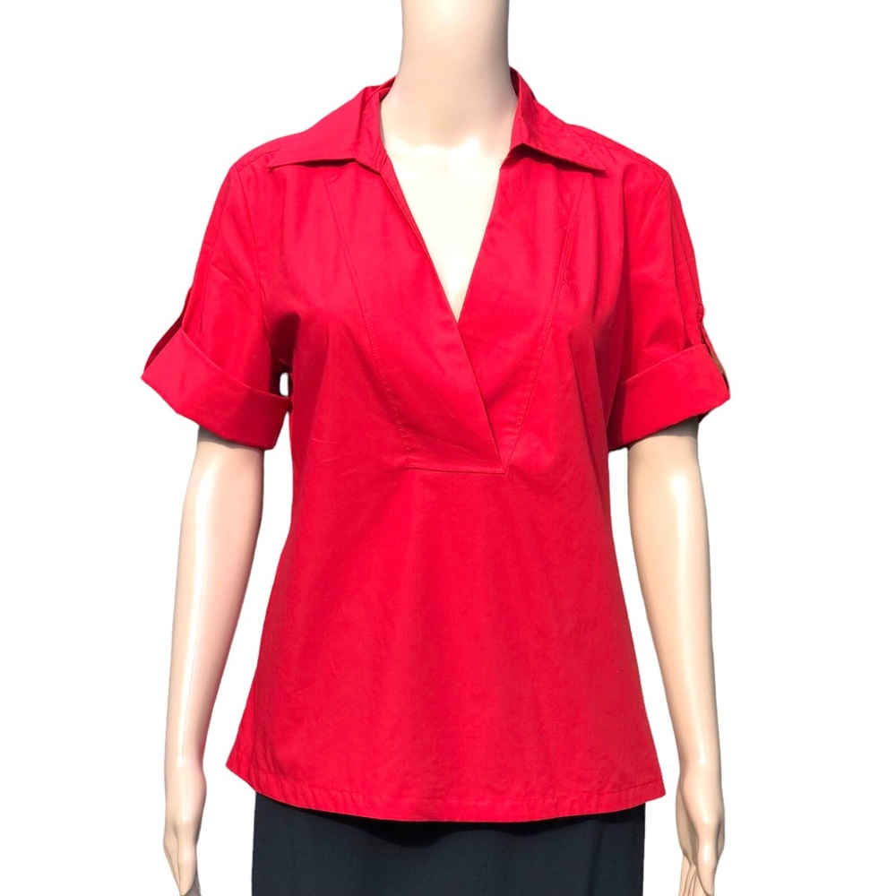 Talbots red stretch collard shirt sz M